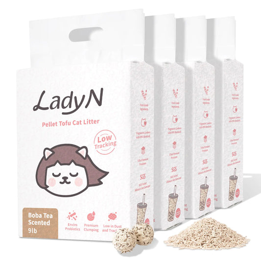 Lady N Pellet Tofu Cat Litter Strong Clumping Ultra Absorbent Natural Litter Dust-Free Low Tracking Cat Litter Enviro-probiotic for Odor Control 36lb (Boba Tea)