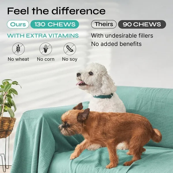Hemp Calming Chews for Dogs – Anxiety & Stress Relief with Hemp, Chamomile & Valerian Root | Natural Chews for Travel, Fireworks & Separation Anxiety