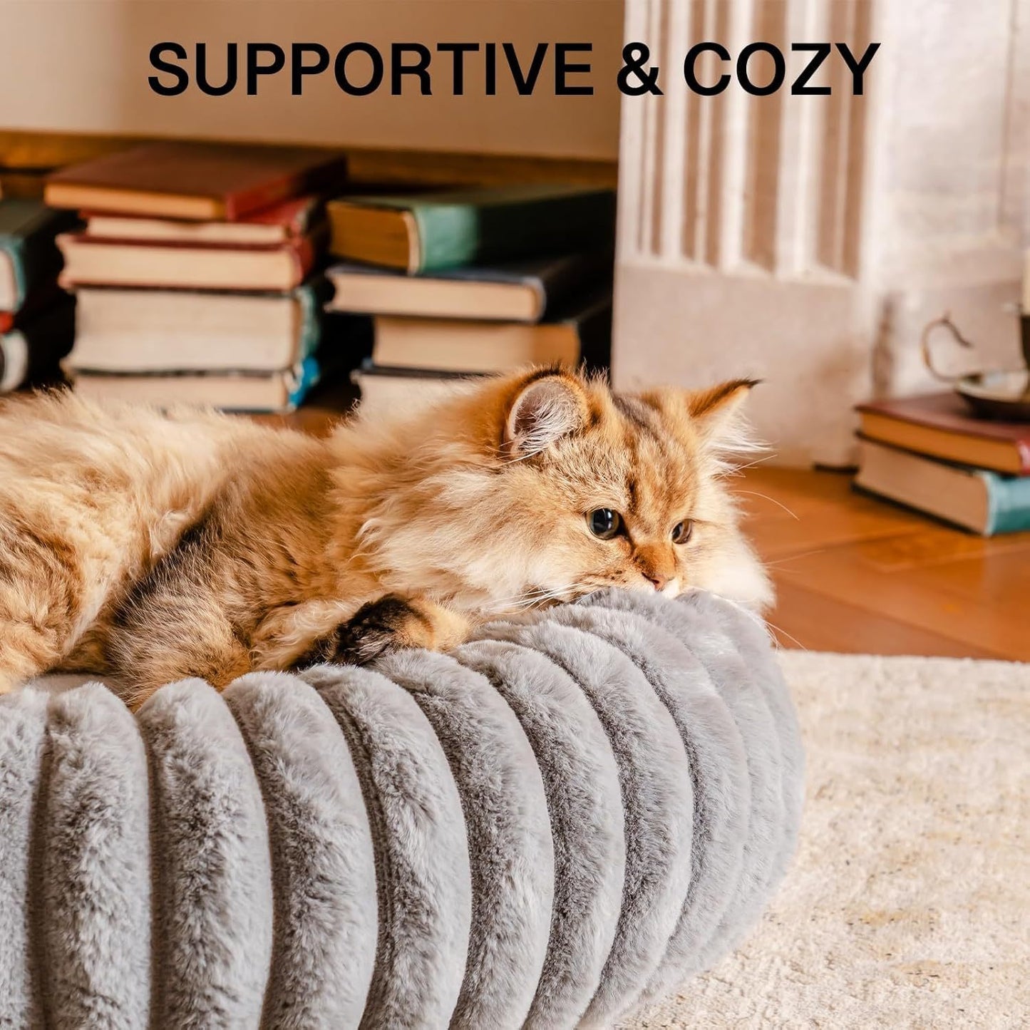 Calming Donut Bed for Cats & Dogs – Fluffy Plush Anti-Anxiety Pet Bed (Washable, Non-Slip)