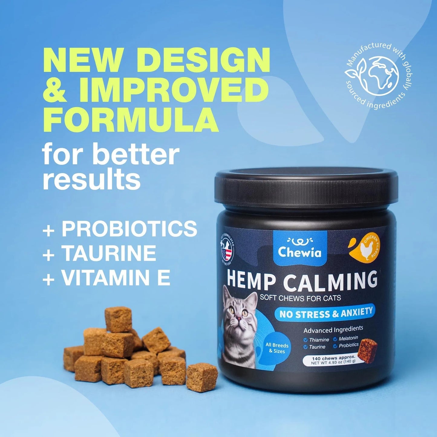 Hemp Calming Chews for Cats – Anxiety & Stress Relief with Melatonin & Probiotics