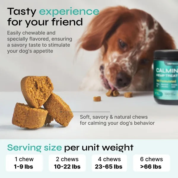 Hemp Calming Chews for Dogs – Anxiety & Stress Relief with Hemp, Chamomile & Valerian Root | Natural Chews for Travel, Fireworks & Separation Anxiety