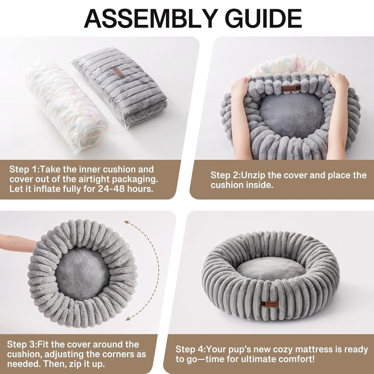 Calming Donut Bed for Cats & Dogs – Fluffy Plush Anti-Anxiety Pet Bed (Washable, Non-Slip)