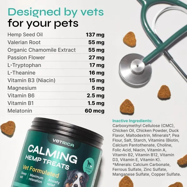 Hemp Calming Chews for Dogs – Anxiety & Stress Relief with Hemp, Chamomile & Valerian Root | Natural Chews for Travel, Fireworks & Separation Anxiety
