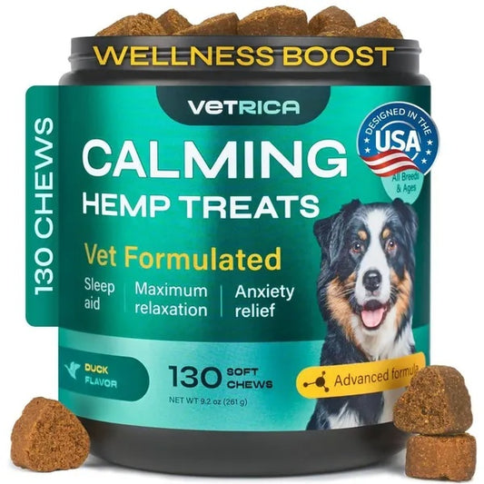 Hemp Calming Chews for Dogs – Anxiety & Stress Relief with Hemp, Chamomile & Valerian Root | Natural Chews for Travel, Fireworks & Separation Anxiety