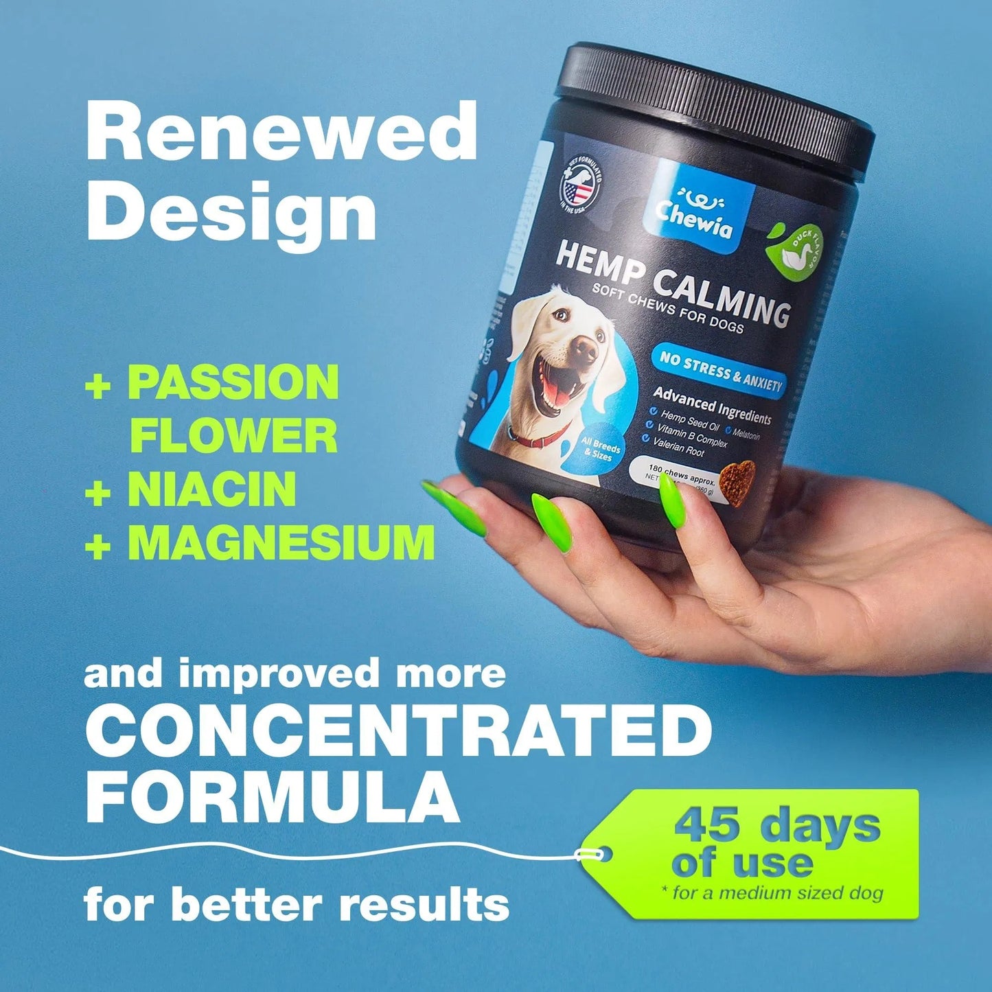 Hemp Calming Chews For Dogs Anxiety Dog Calming Treats With Melatonin Valerian Root Chamomile Extract & Vitamin B Complex Canine Chews For Vet Visits Grooming Travel Thunderstorms Fireworks